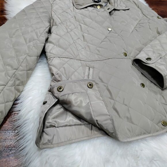 Lauren Ralph Lauren Womens Petite Large Snap Button Quilted Utility Jacket Beige - Picture 4 of 13